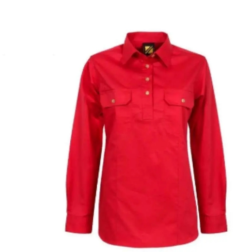 Picture of WorkCraft, Womens, Shirt, Long Sleeve, Lightweight, Cotton Drill, Half Packet, Contrast Buttons