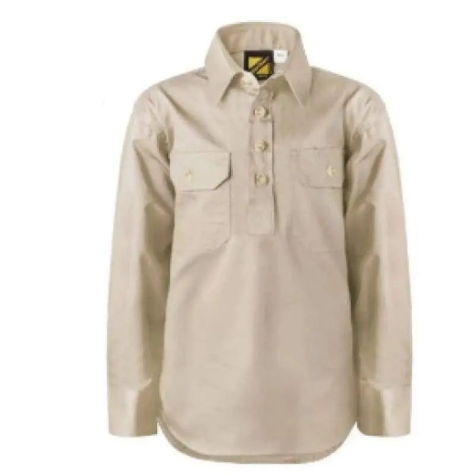 Picture of WorkCraft, Childrens, Shirt, Long Sleeve, Lightweight, Half Packet, Cotton Drill, Contrast Buttons