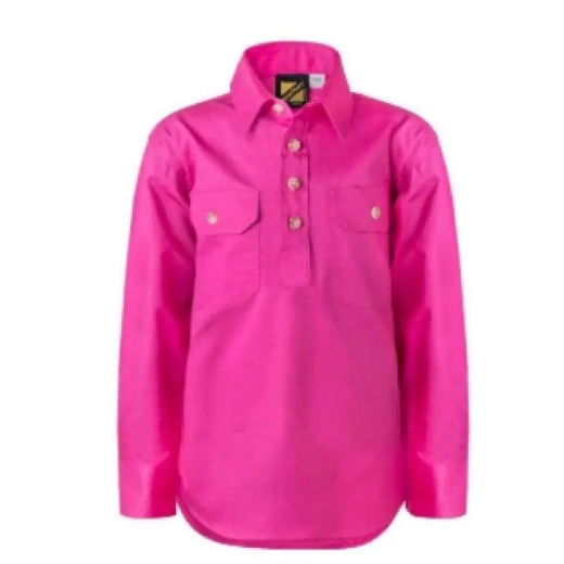 Picture of WorkCraft, Childrens, Shirt, Long Sleeve, Lightweight, Half Packet, Cotton Drill, Contrast Buttons