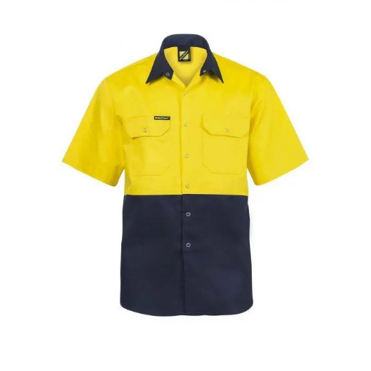 Picture of WorkCraft, Hi Vis Two Tone Short Sleeve Cotton Drill Shirt W Press Studs