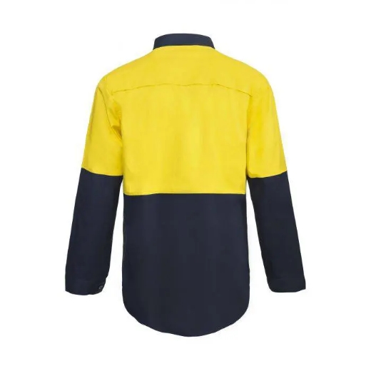 Picture of WorkCraft, Lightweight Hi Vis Two Tone Half Placket Vented Cotton Drill Shirt W Semi Gusset Sleeves