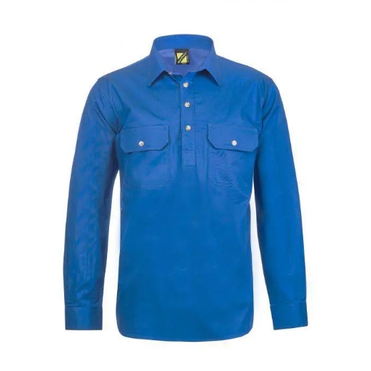 Picture of WorkCraft, Lightweight Long Sleeve Half Placket Cotton Drill Shirt W Contrast Buttons