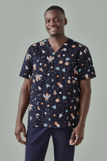 Picture of Biz Care, Space Party Mens Scrub Top