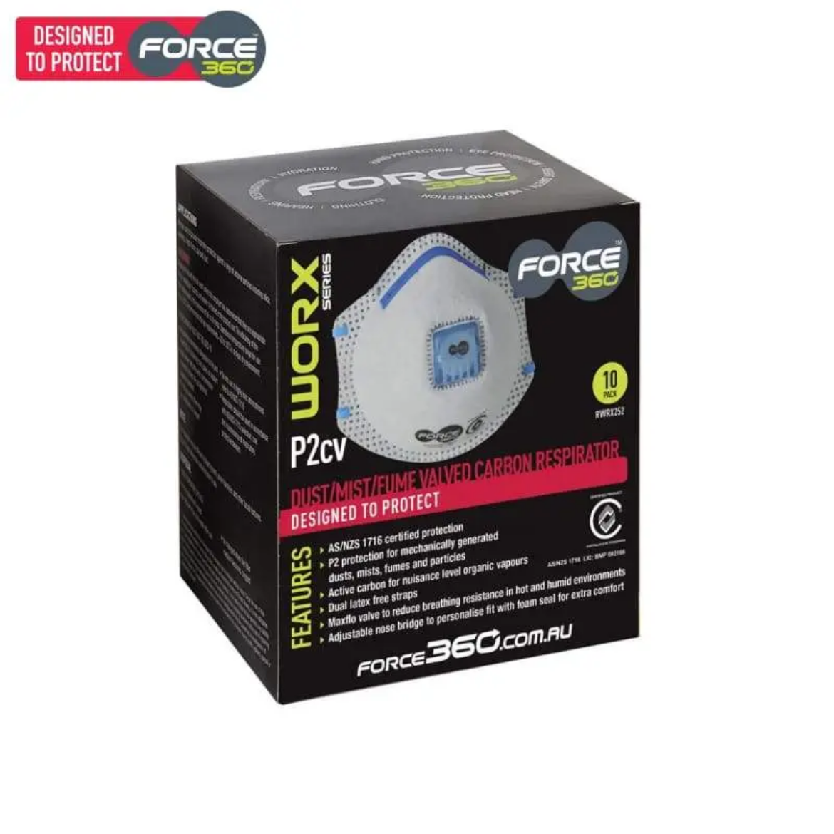 Picture of Force360 P2CV Active Carbon Disposable Respirator White 10 per box