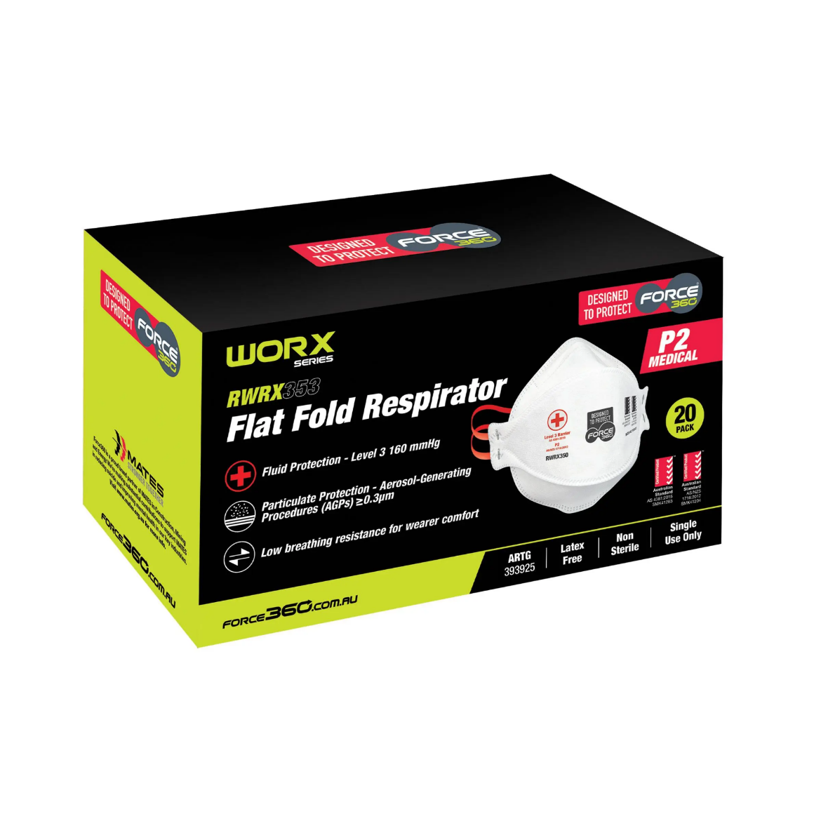Picture of Force360, P2 Medical Flat Fold Disposable Respirator (20 per box)