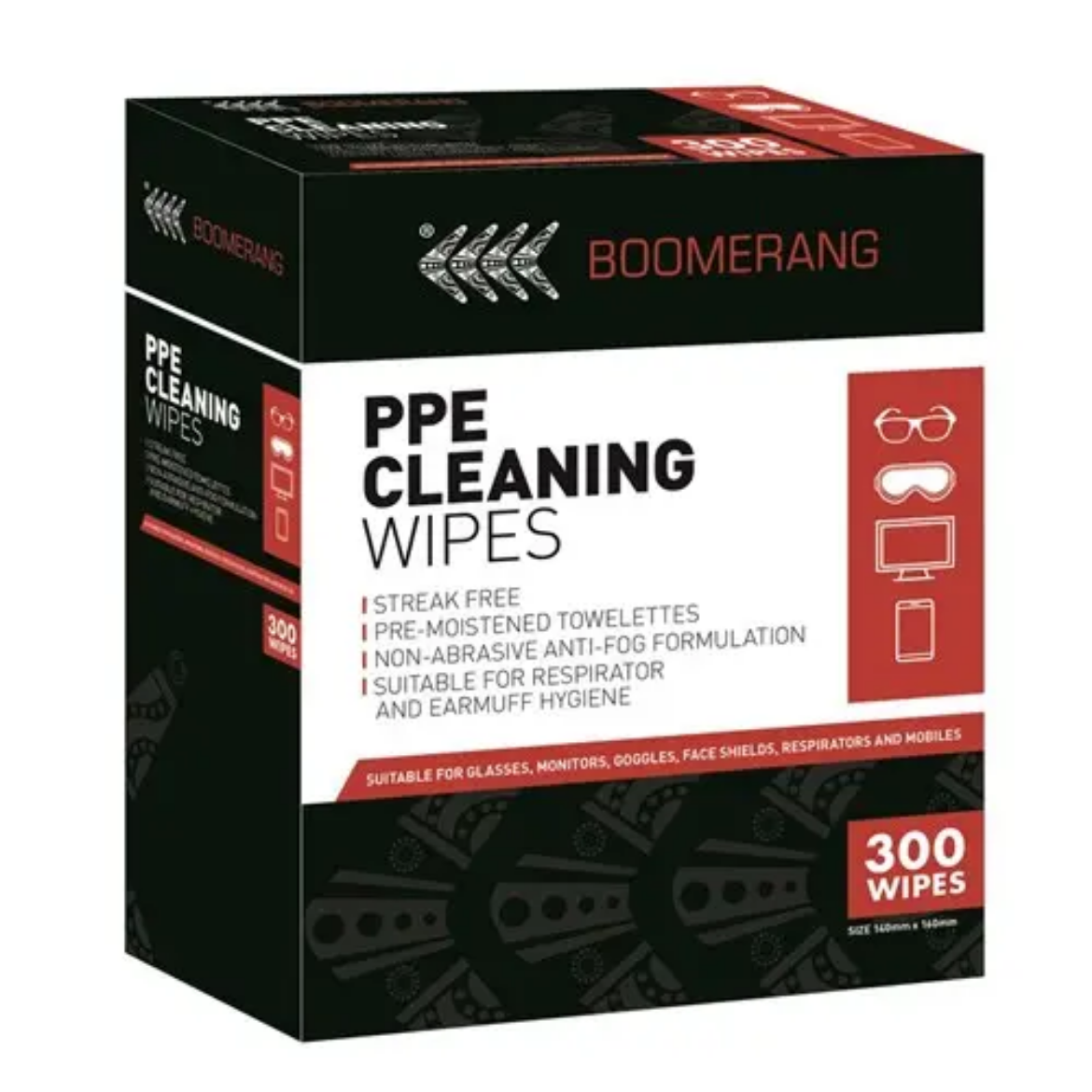 Picture of Frontier, PPE Cleaning Wipes Boomerang 300 Sachets Per Box - Black