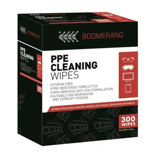 Picture of Frontier, PPE Cleaning Wipes Boomerang 300 Sachets Per Box - Black