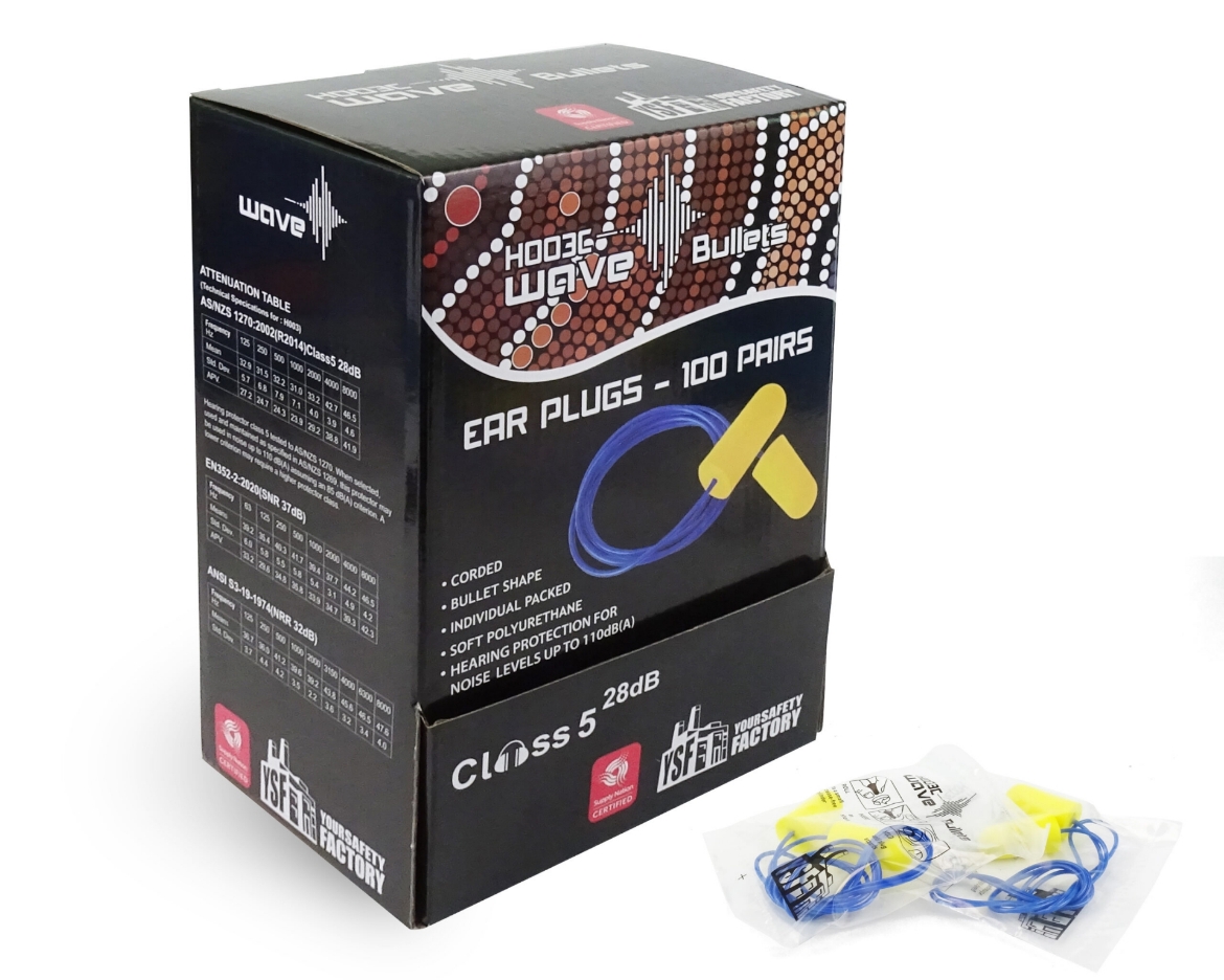 Picture of YSF Wave Bullet Corded Earplugs - 100 pairs