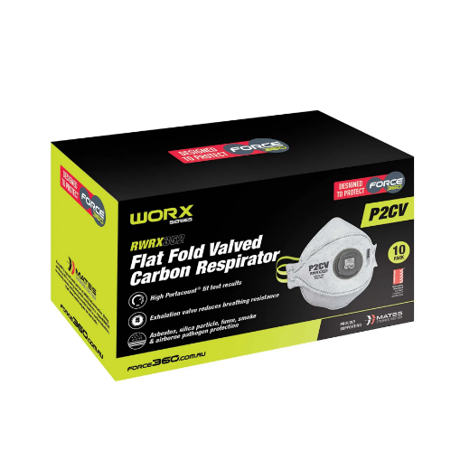 Picture of Force360 P2 Flat Fold Carbon Valved Disposable Respirator (10 per box) Grey Size One